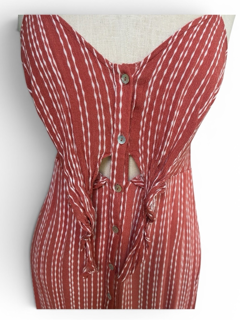 American Threads Boho Rust-White Striped Tie-Front Dress - Picture 2 of 9